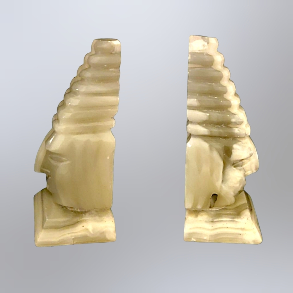 Hand Carved Natural Stone Figural Bookends Sculptural Faces